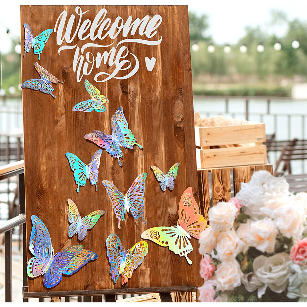 120pcs 3D Iridescent Silver Butterfly Wall Decals