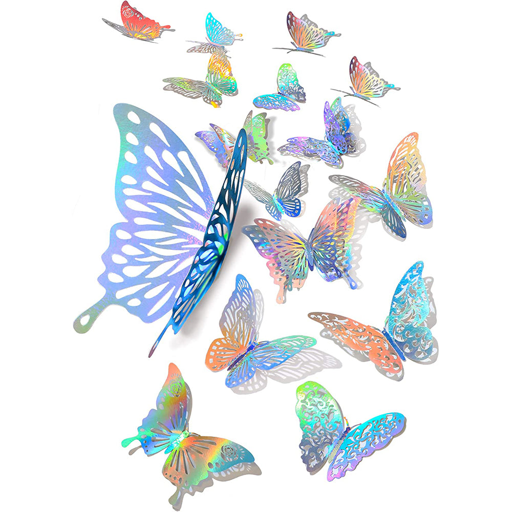 120pcs 3D Iridescent Silver Butterfly Wall Decals