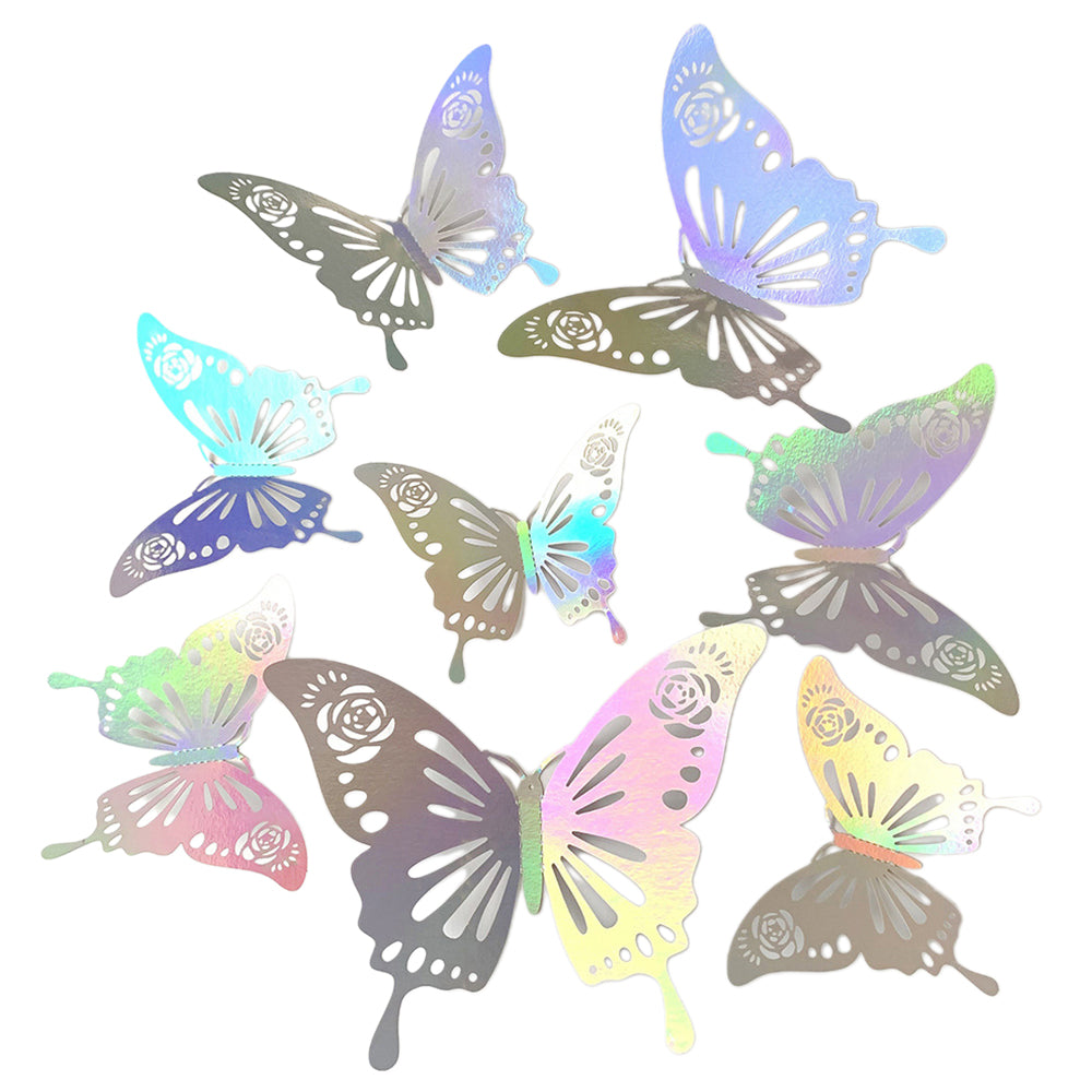 60pcs 3D Iridescent Silver Butterfly Wall Decals