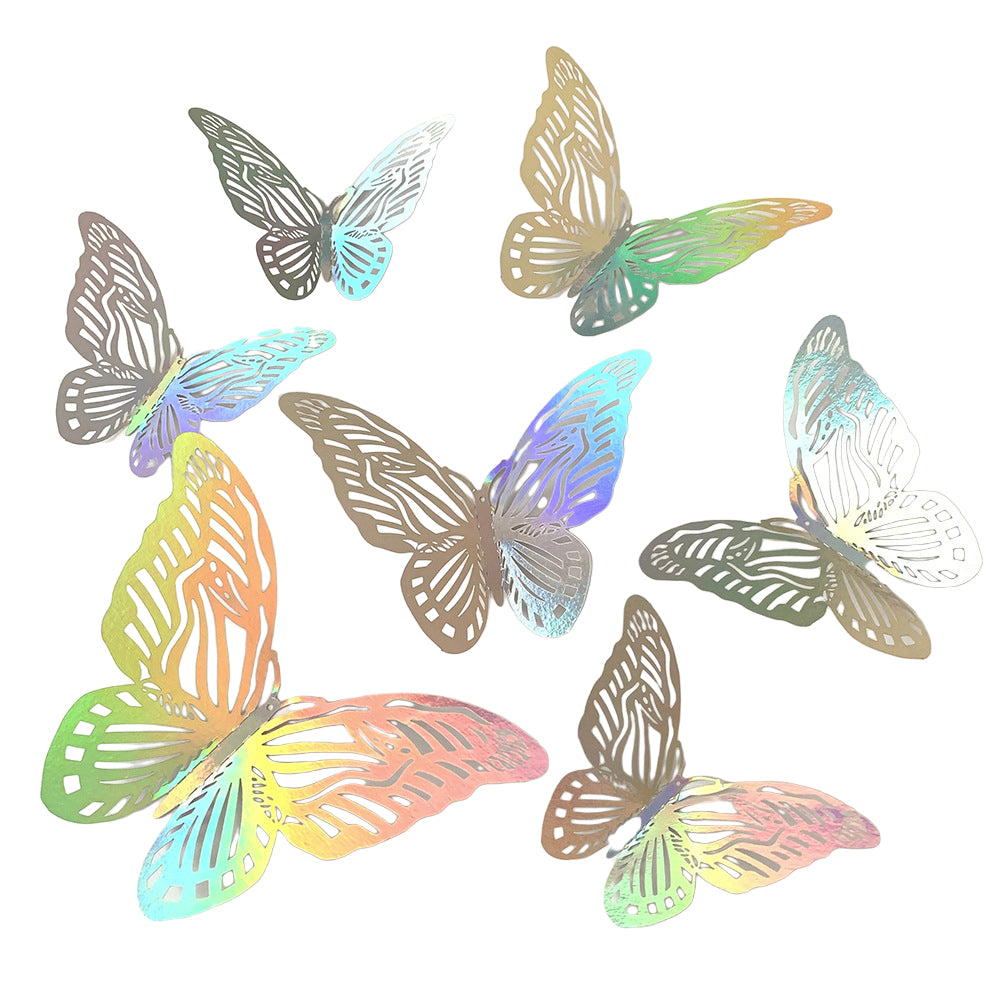 60pcs 3D Iridescent Silver Butterfly Wall Decals