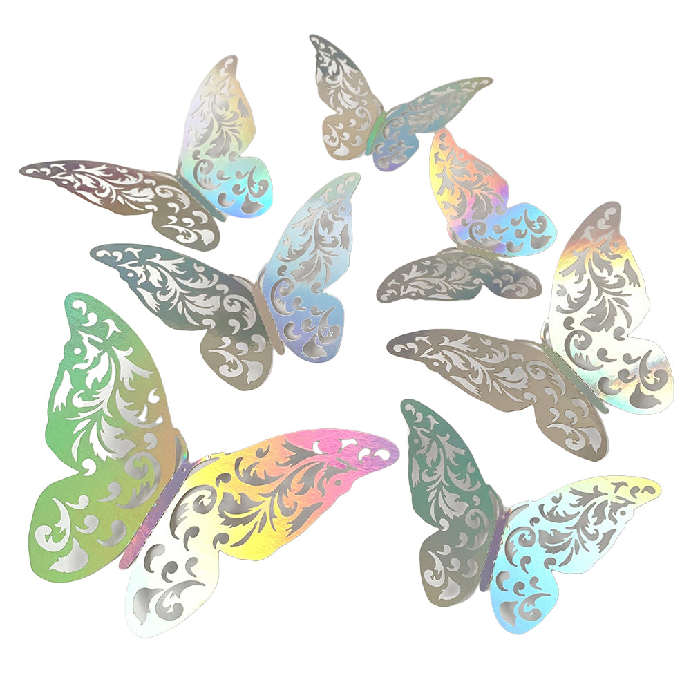 120pcs 3D Iridescent Silver Butterfly Wall Decals