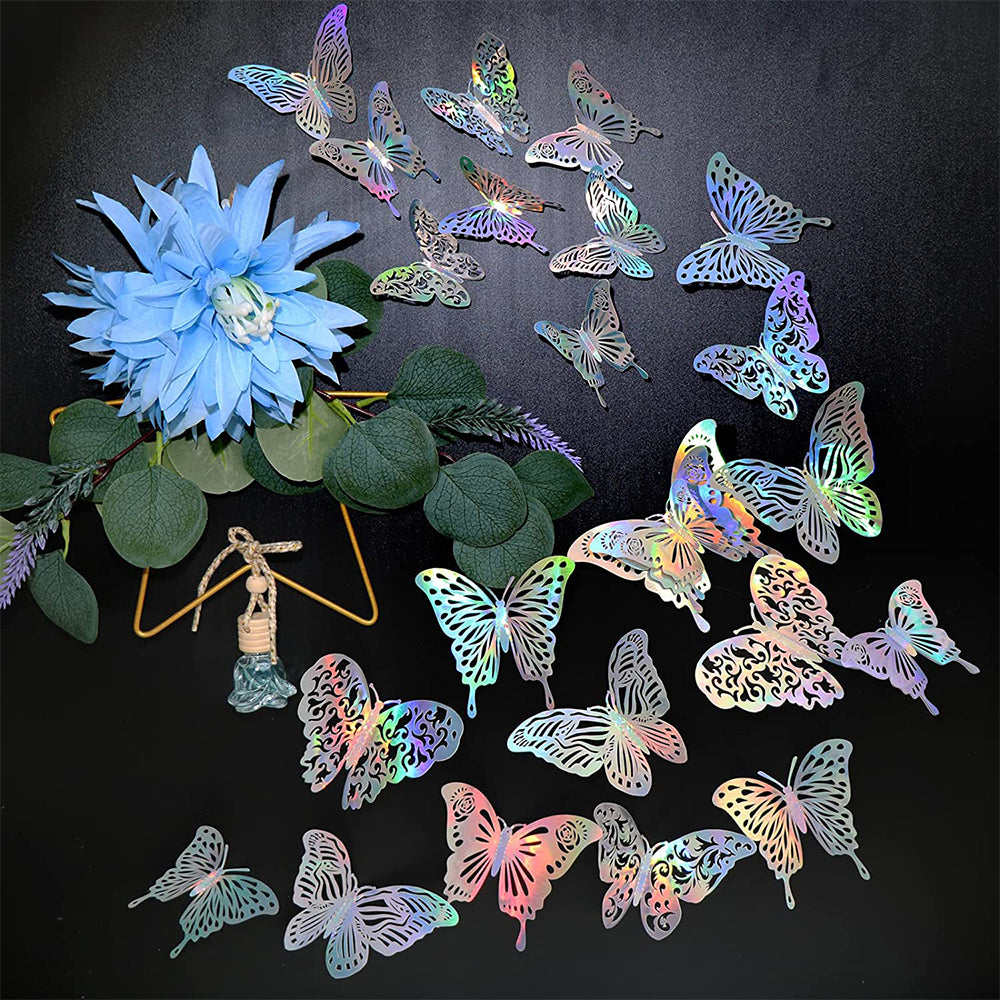 120pcs 3D Iridescent Silver Butterfly Wall Decals