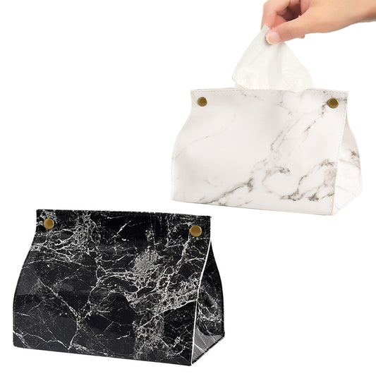 2Pcs PU Leather Marble Pattern Tissue Box Cover Holder