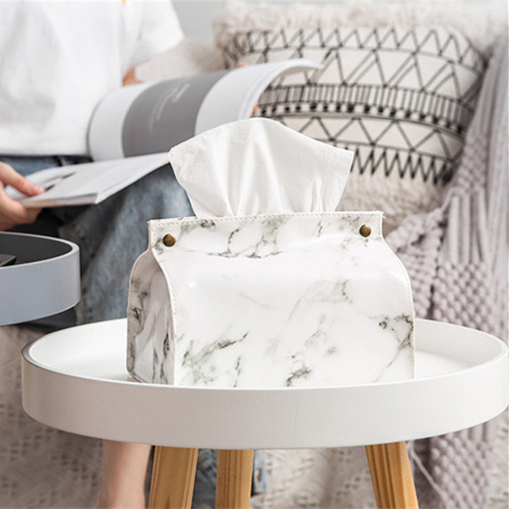 2Pcs PU Leather Marble Pattern Tissue Box Cover Holder