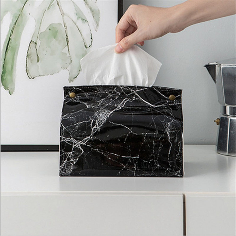 2Pcs PU Leather Marble Pattern Tissue Box Cover Holder