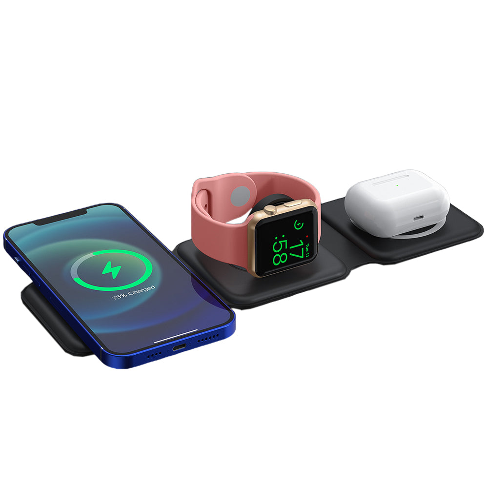 Foldable Magnetic Qi Wireless Charger for iPhone iWatch Airpods Black