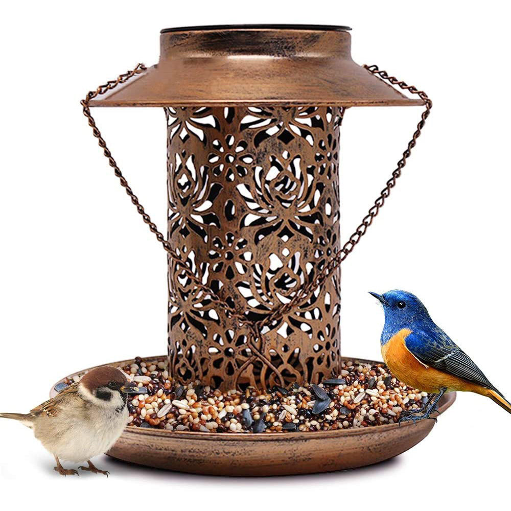 Hanging Iron Wrought Bird Feeder with Solar Light