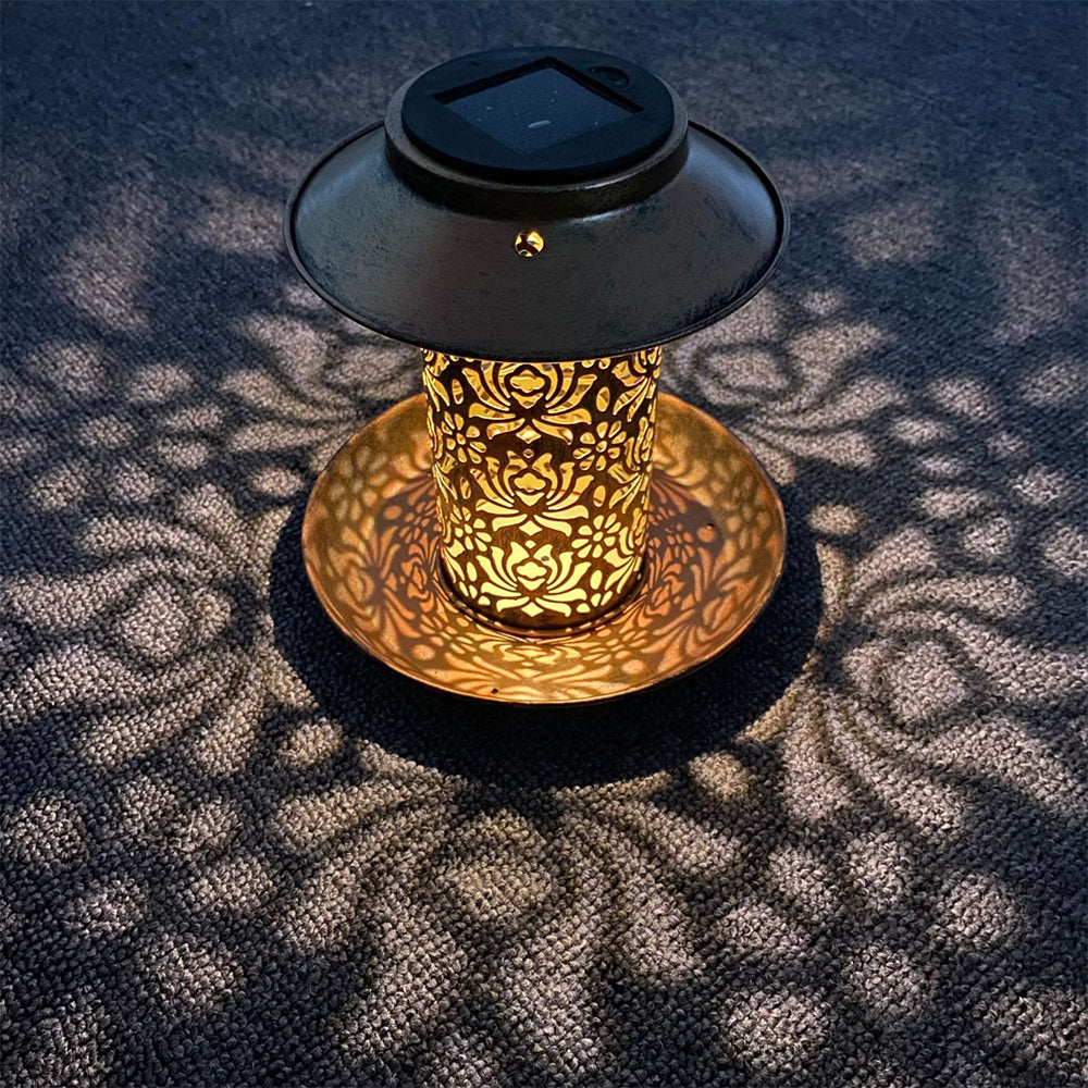 Hanging Iron Wrought Bird Feeder with Solar Light