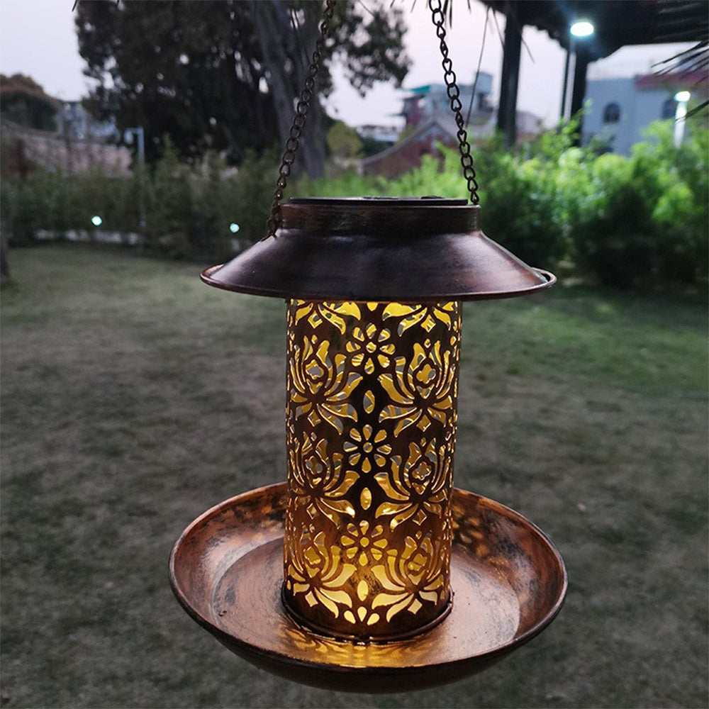 Hanging Iron Wrought Bird Feeder with Solar Light