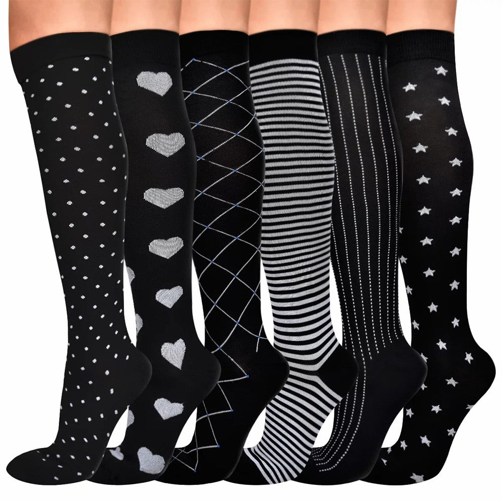6 Pairs of 15-20 mmhg Unisex Knee High Compression Socks Sport Running Long Stocking S-M