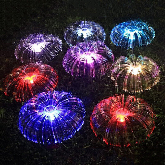 2Pcs Solar Jellyfish Lights RGB Fiber Optic Light Outdoor Ground Lamp