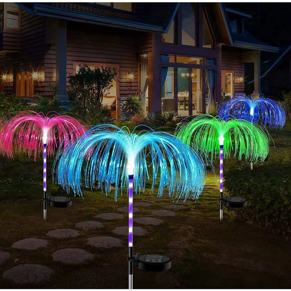 4Pcs Solar Jellyfish Lights RGB Fiber Optic Light Outdoor Ground Lamp