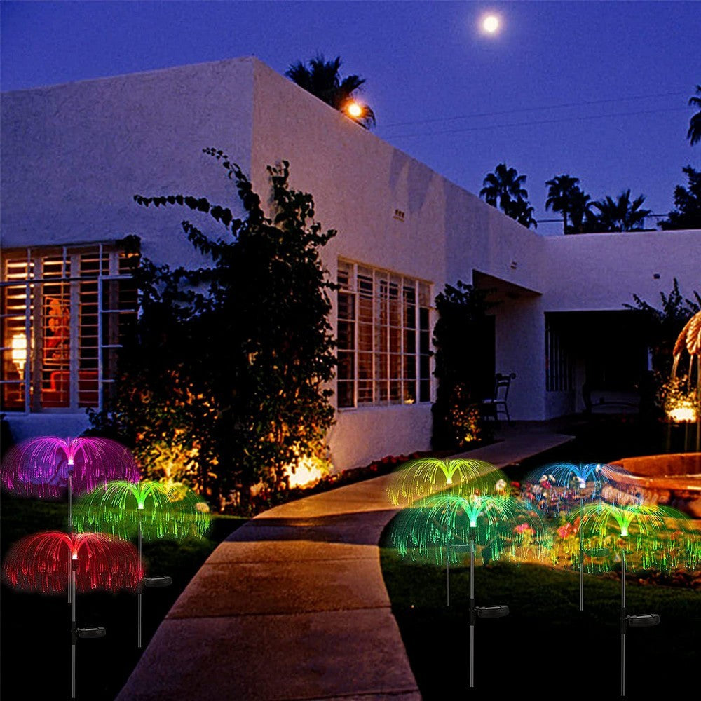 4Pcs Solar Jellyfish Lights RGB Fiber Optic Light Outdoor Ground Lamp