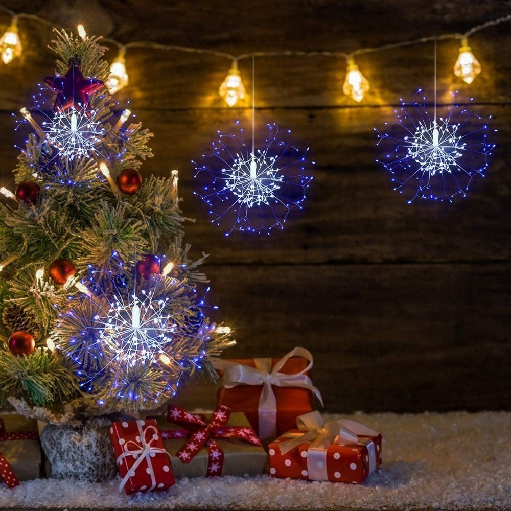 Set of 4 Firework String Lights Starburst Light with Remote Control Blue