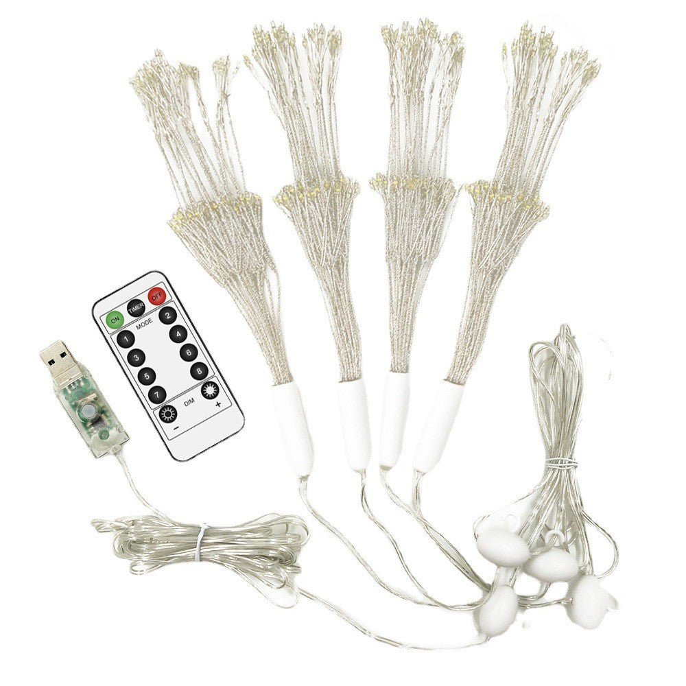 Set of 4 Firework String Lights Starburst Light with Remote Control Multicolor