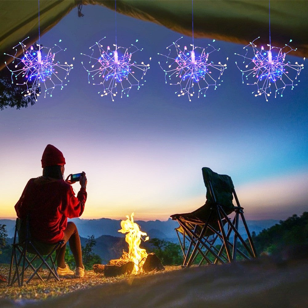 Set of 4 Firework String Lights Starburst Light with Remote Control Multicolor