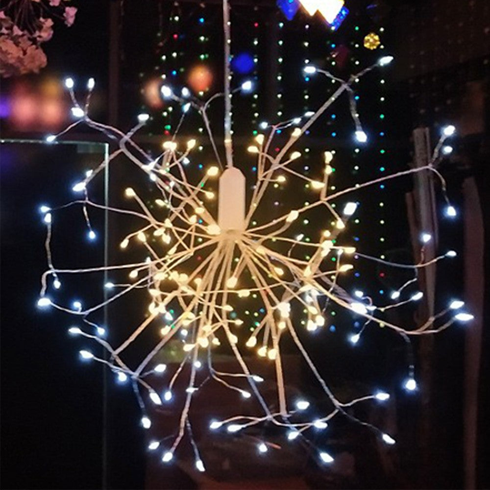 Set of 4 Firework String Lights Starburst Light with Remote Control White