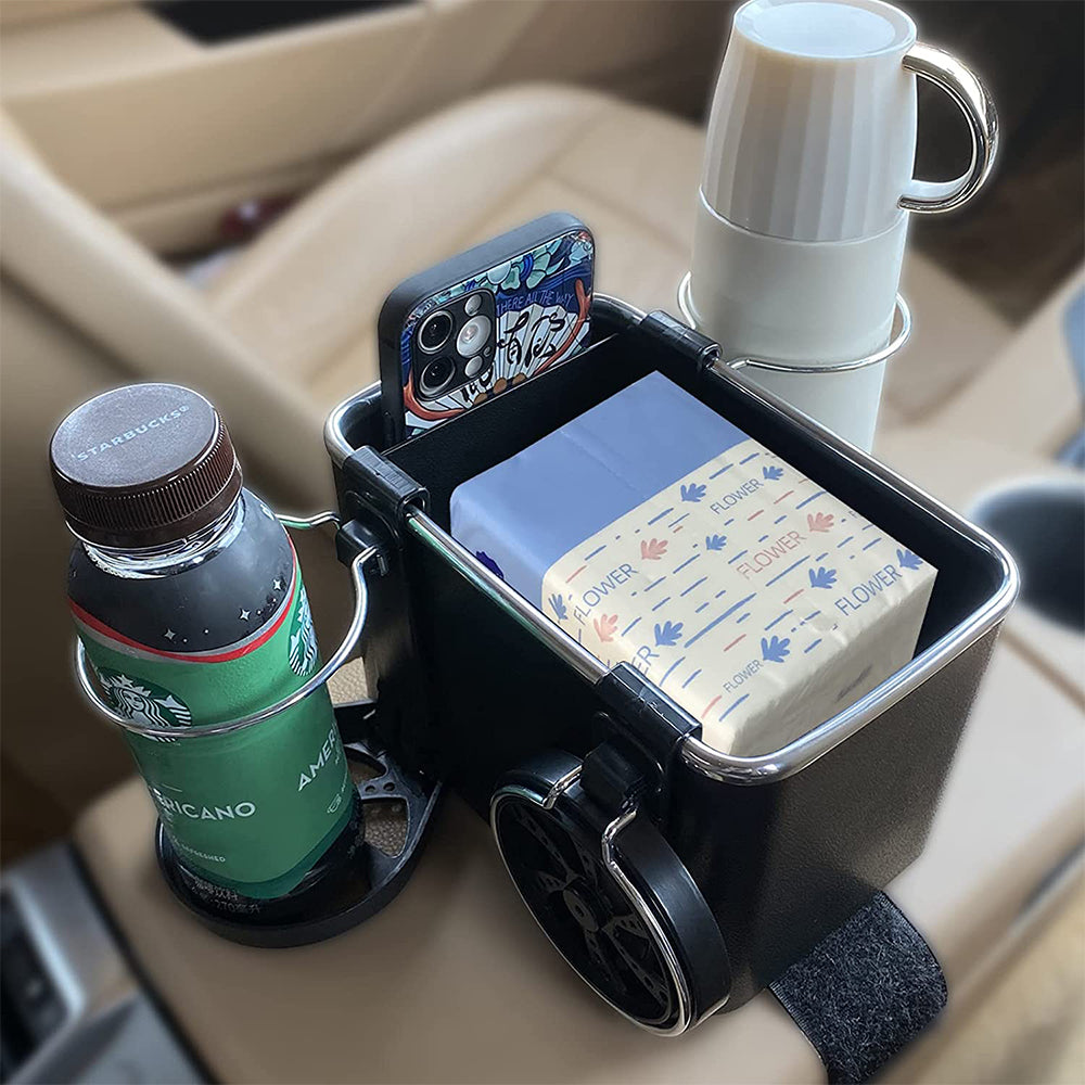 1X Multifunctional Car Armrest Storage Box with 2 Water Cup Holder