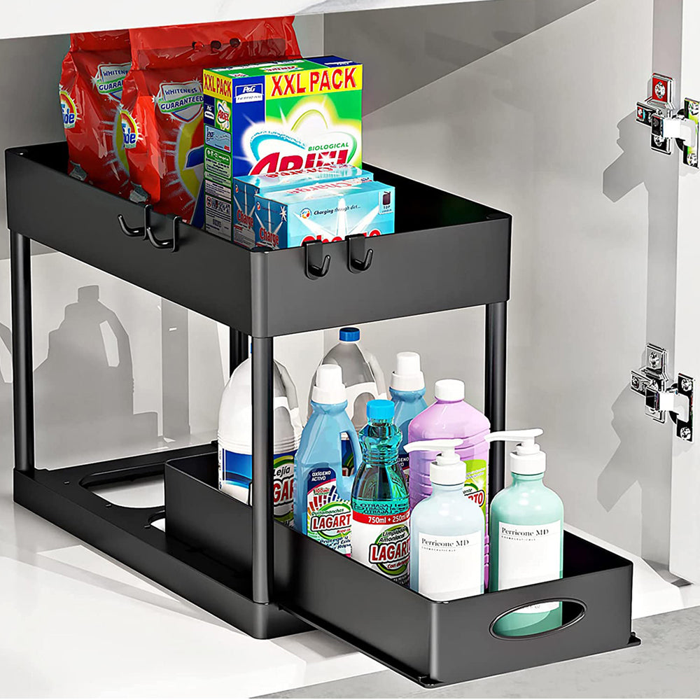 2 Tier Pull Out Under Sink Organizer Sliding Kitchen Cabinet Organizer Rack