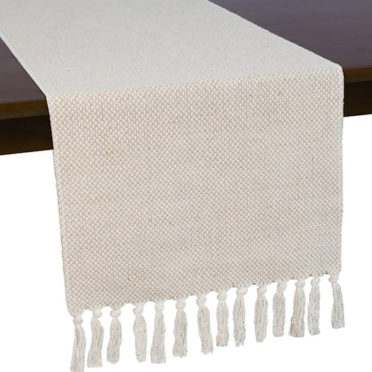 275x33cm Cotton Linen Weave Table Runner with Tassels