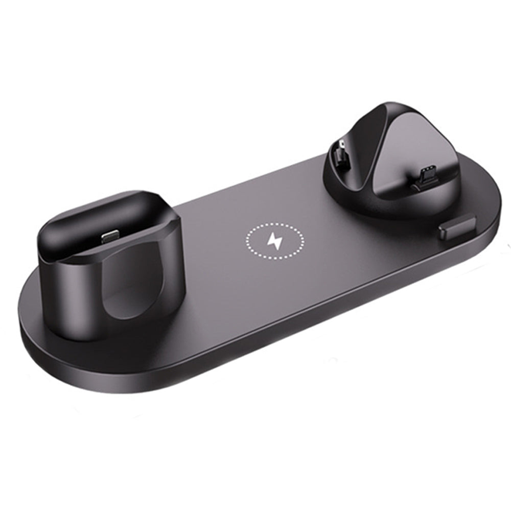 6 in 1 Qi Wireless Fast Charging Station Dock for iPhone iWatch Airpods Black