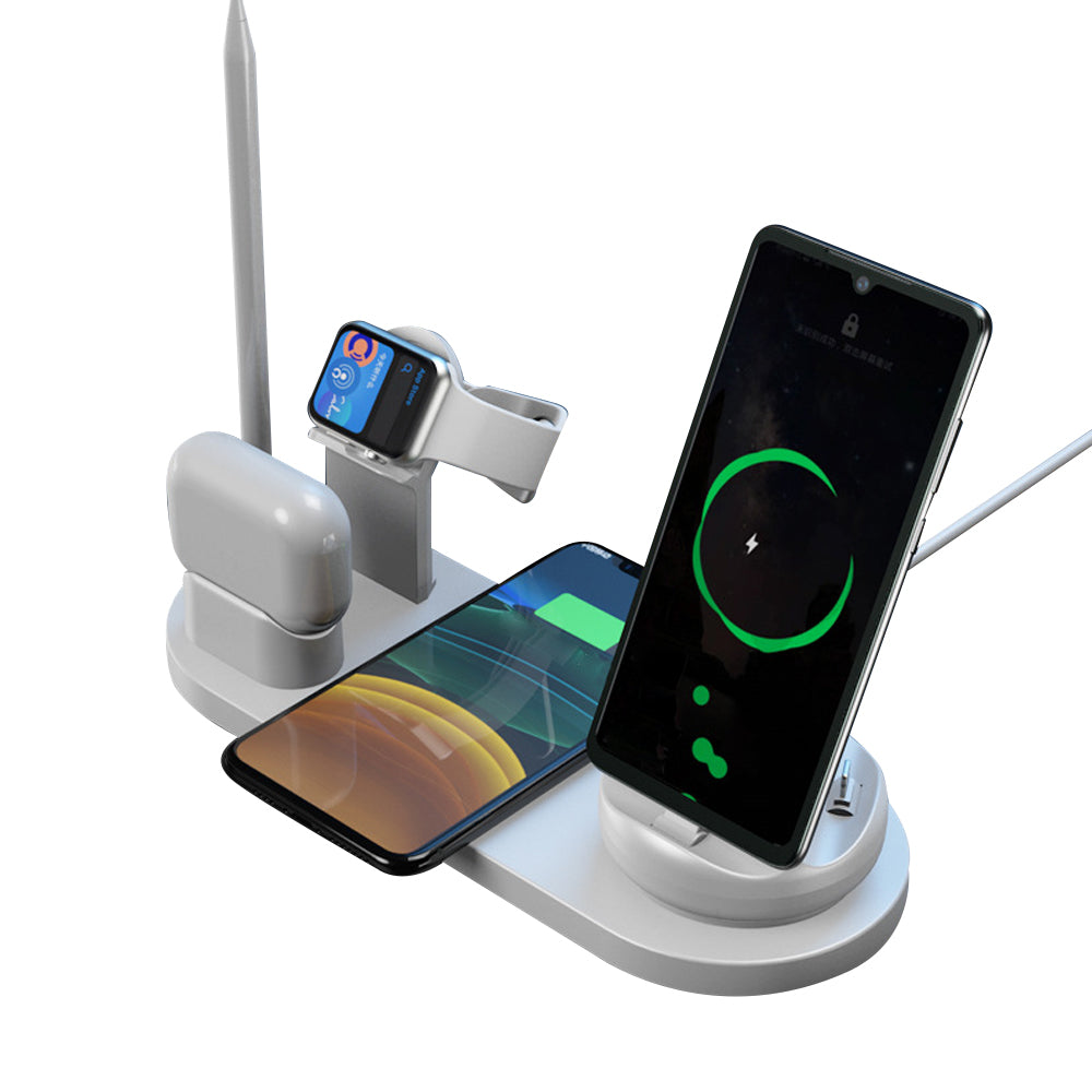 7 in 1 Qi Wireless Fast Charging Station Dock for iPhone iWatch Airpods White