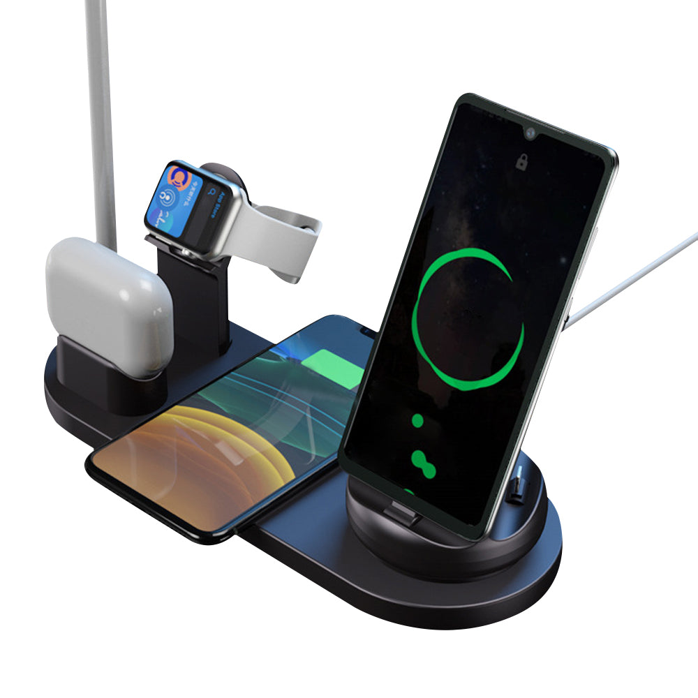 7 in 1 Qi Wireless Fast Charging Station Dock for iPhone iWatch Airpods Black