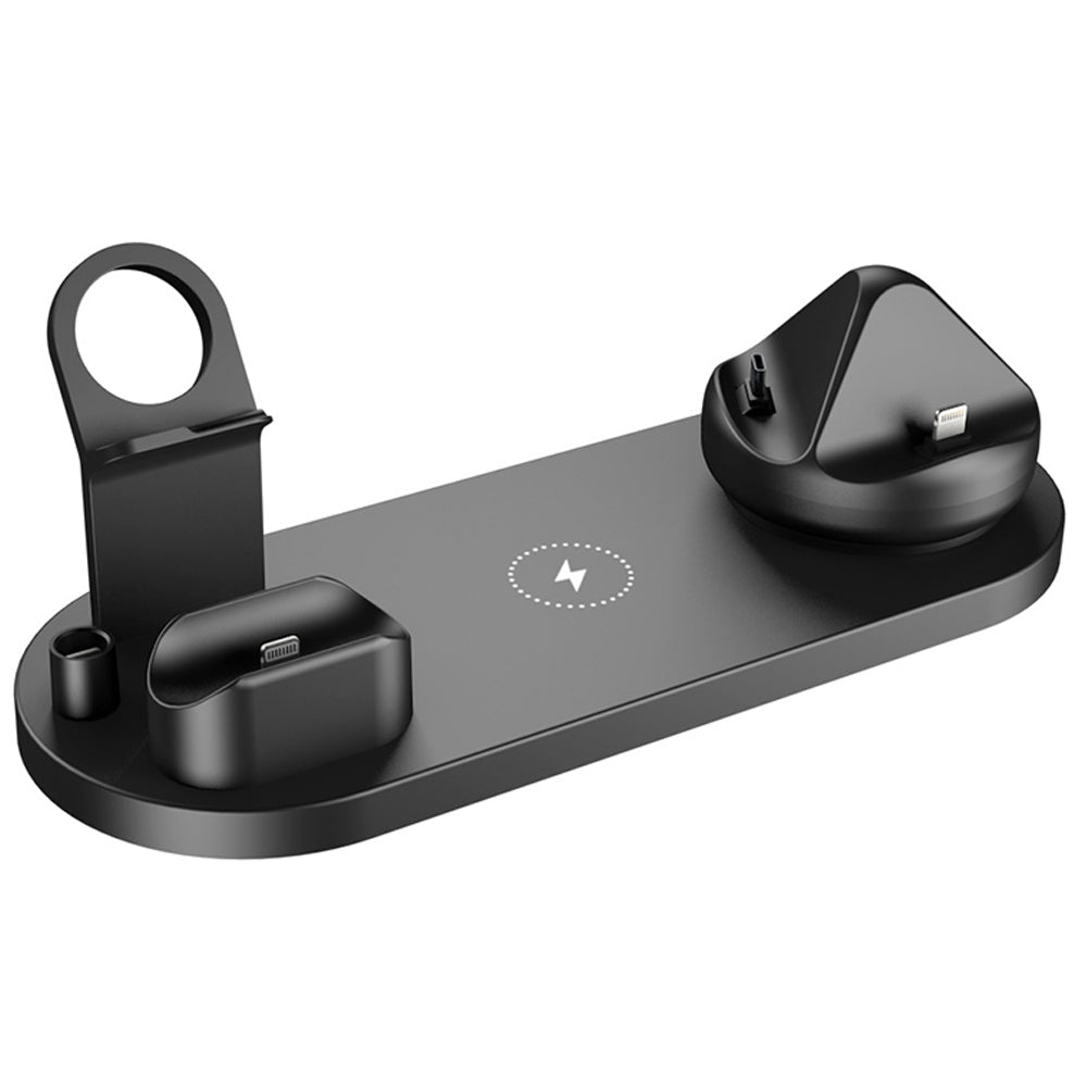 7 in 1 Qi Wireless Fast Charging Station Dock for iPhone iWatch Airpods Black