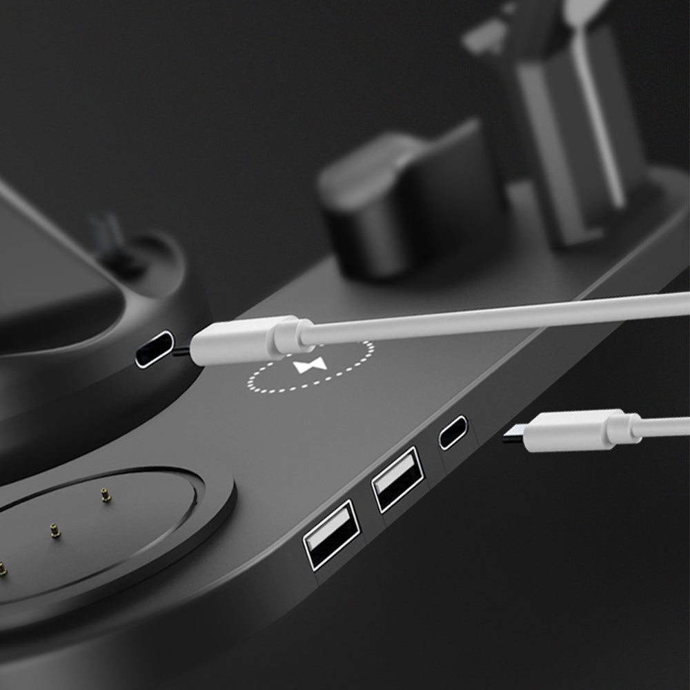 7 in 1 Qi Wireless Fast Charging Station Dock for iPhone iWatch Airpods Black