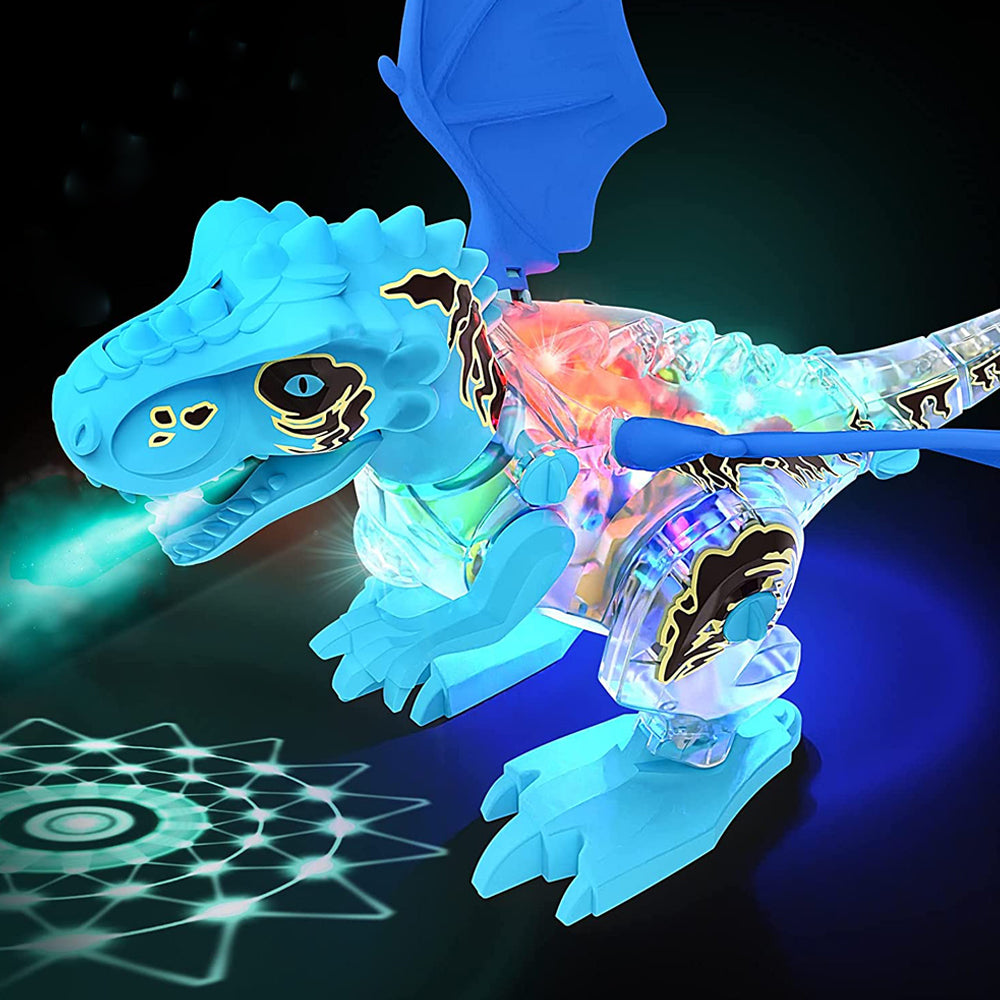 Electric Walking Dinosaur Toy for Kids with Spray and Lighting Blue