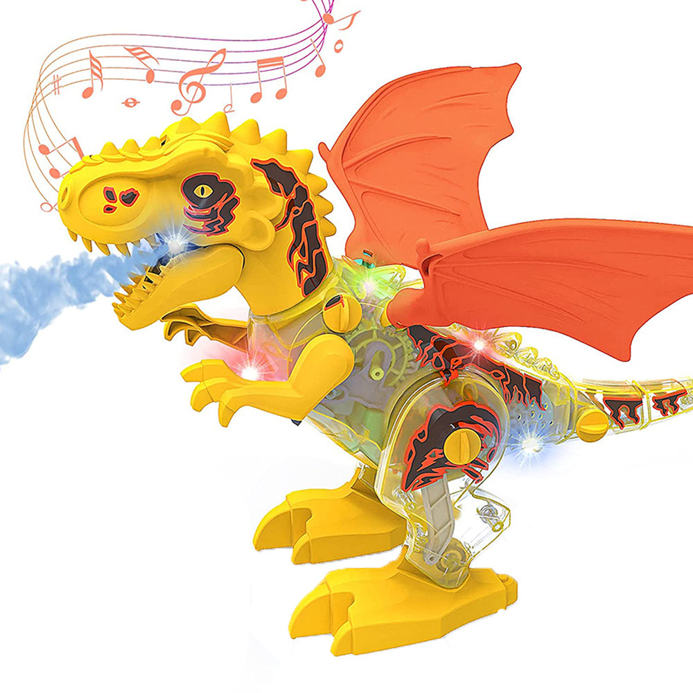 Electric Walking Dinosaur Toy for Kids with Spray and Lighting Yellow