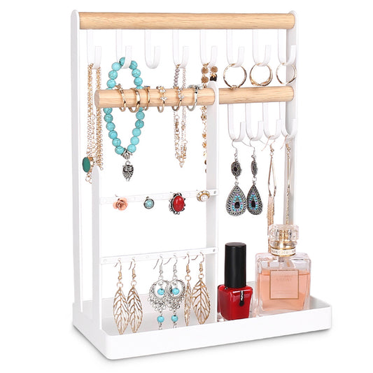 1Pc 4 Tier Jewelry Storage Rack Necklace Earring Holder with Tray