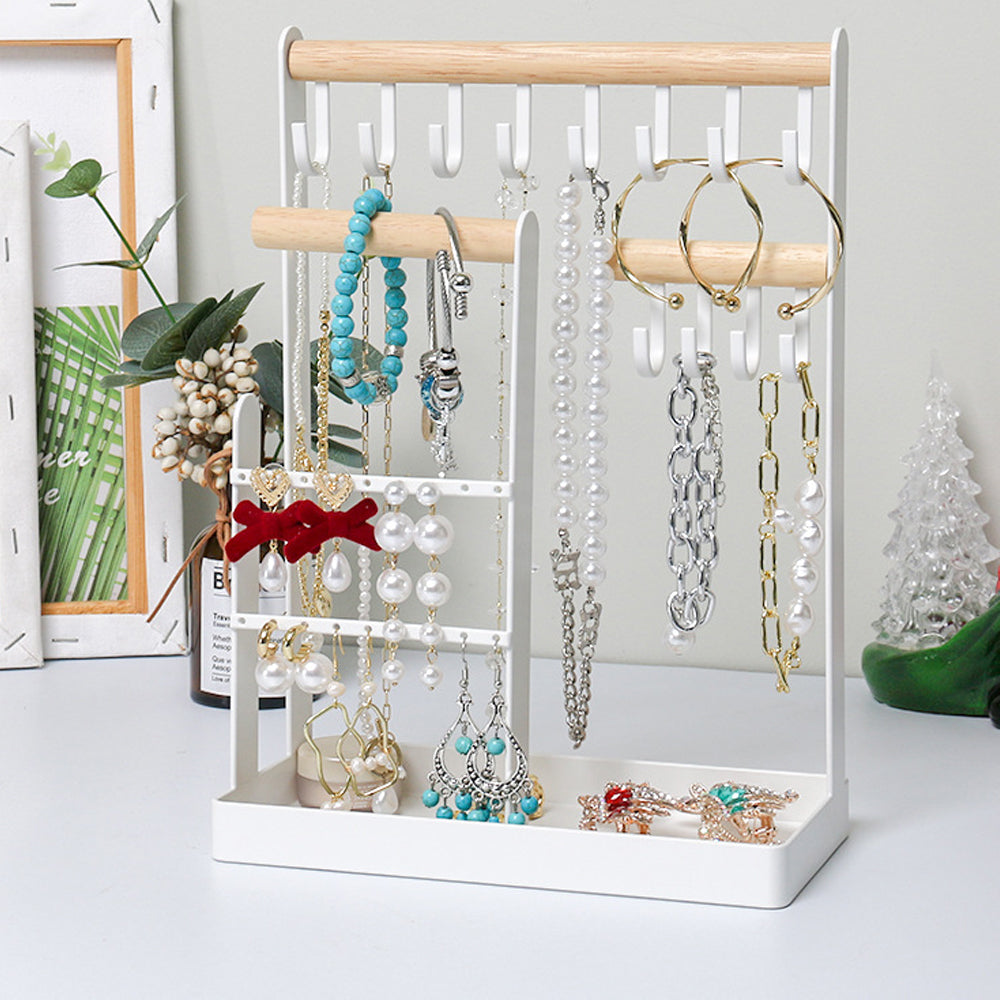 2Pcs 4 Tier Jewelry Storage Rack Necklace Earring Holder with Tray