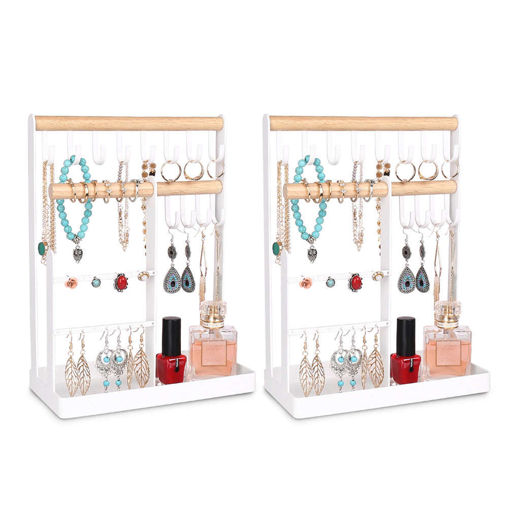 2Pcs 4 Tier Jewelry Storage Rack Necklace Earring Holder with Tray