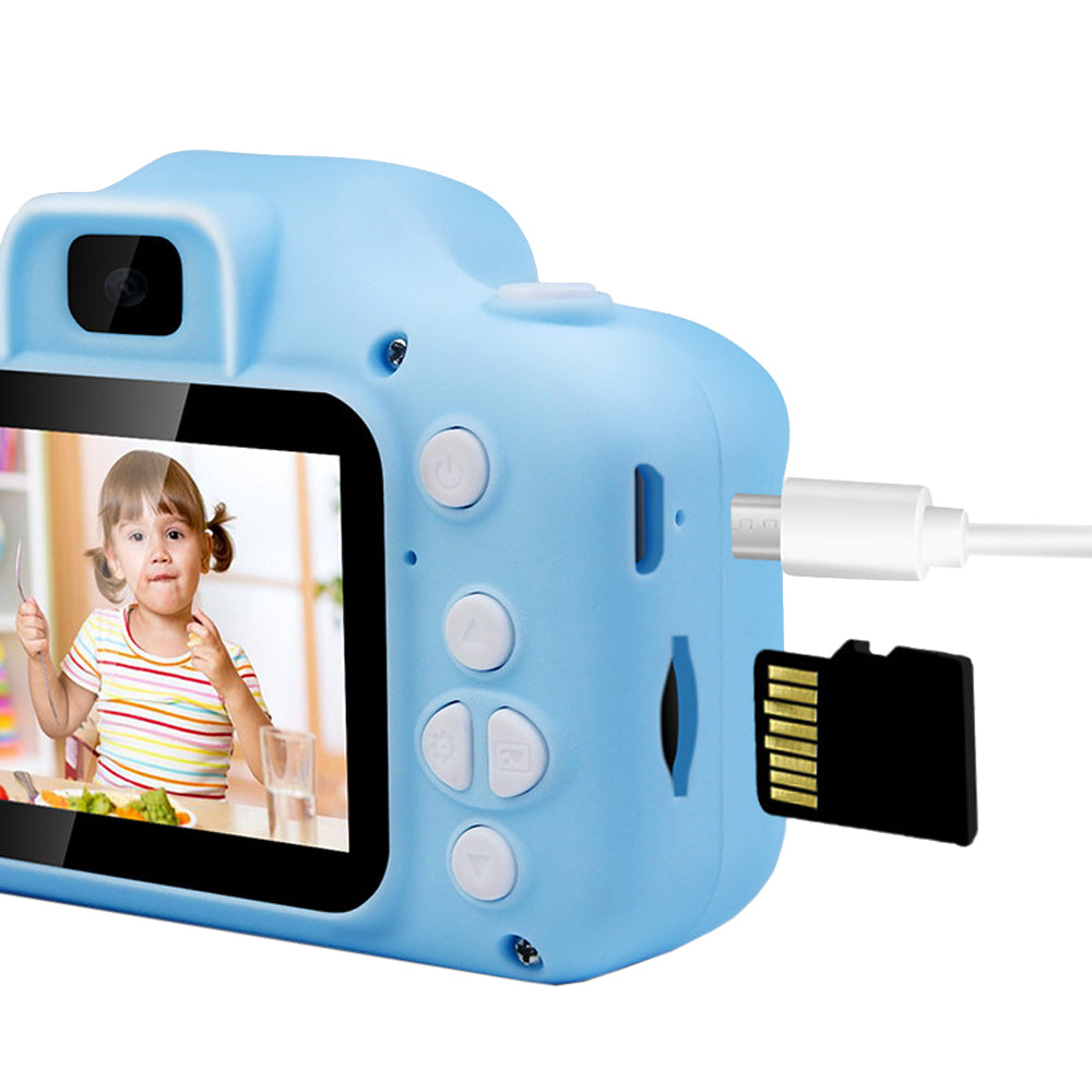 Kids Camera HD 2000W Dual Lens Camera Action Camera Compact Digital Camera Toy Video Camera with 32G Card Blue