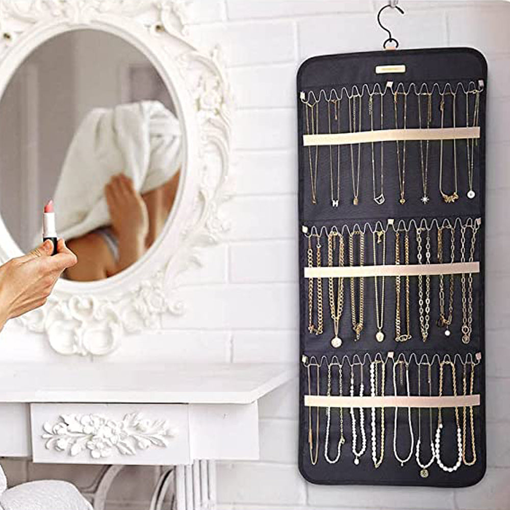 Double Sided Hanging Jewelry Storage Display Bag with Hook Black Large