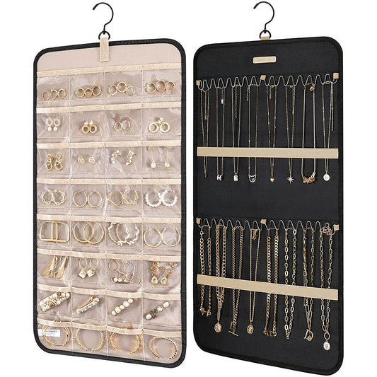 Double Sided Hanging Jewelry Storage Display Bag with Hook Black Small