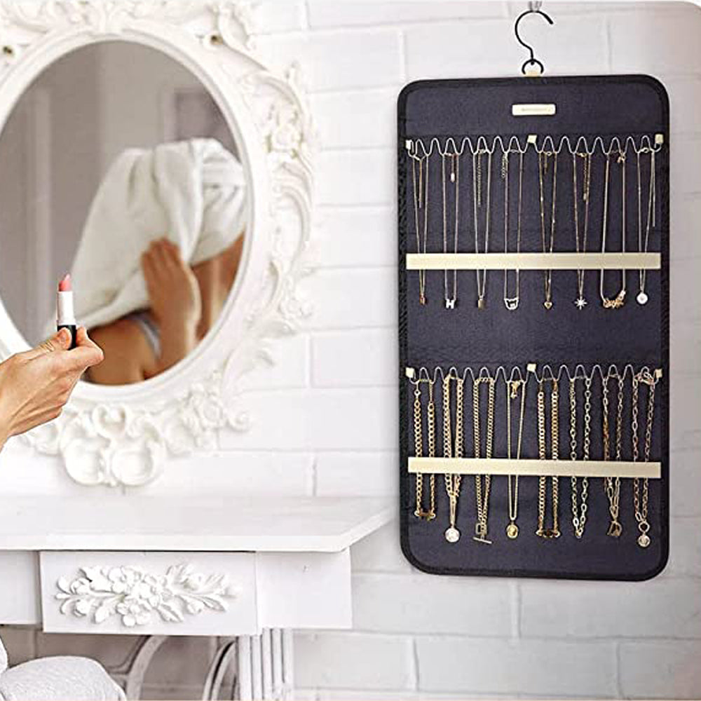 Double Sided Hanging Jewelry Storage Display Bag with Hook Black Small