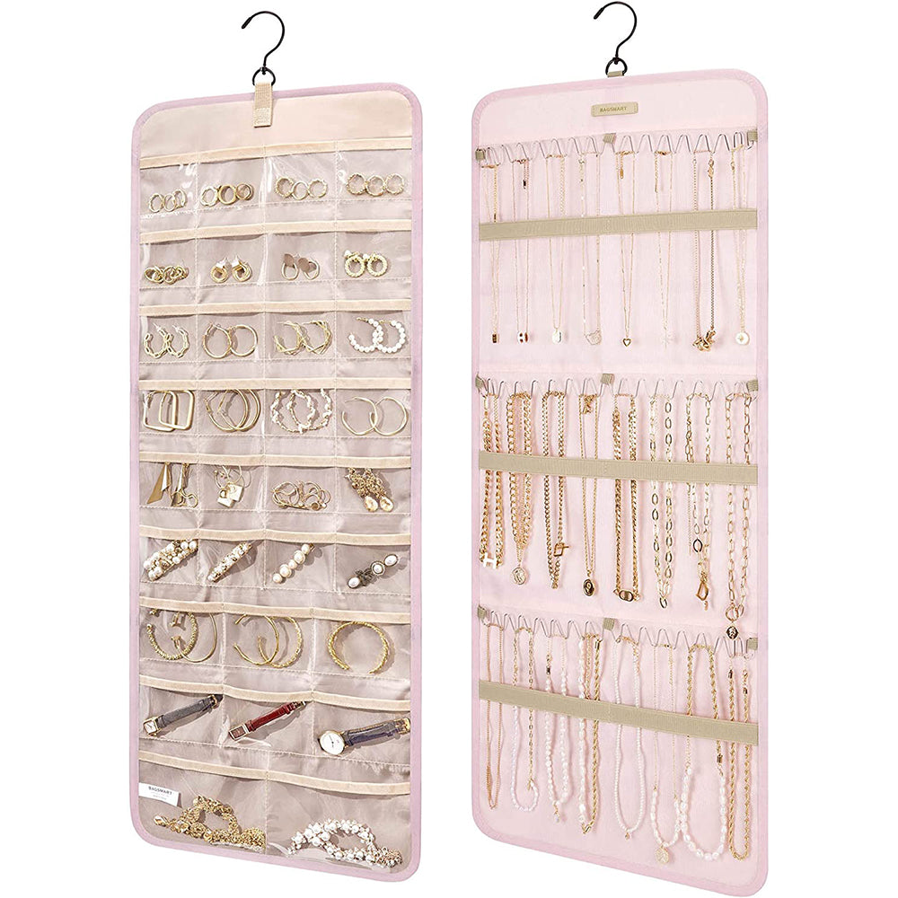 Double Sided Hanging Jewelry Storage Display Bag with Hook Pink Large