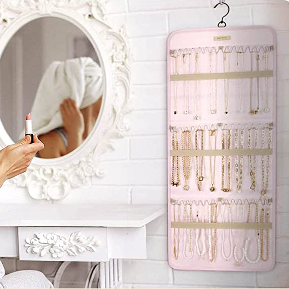 Double Sided Hanging Jewelry Storage Display Bag with Hook Pink Large