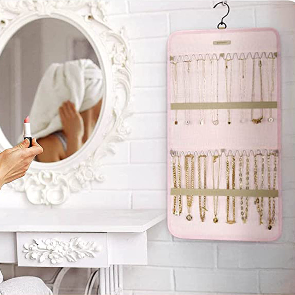 Double Sided Hanging Jewelry Storage Display Bag with Hook Pink Small