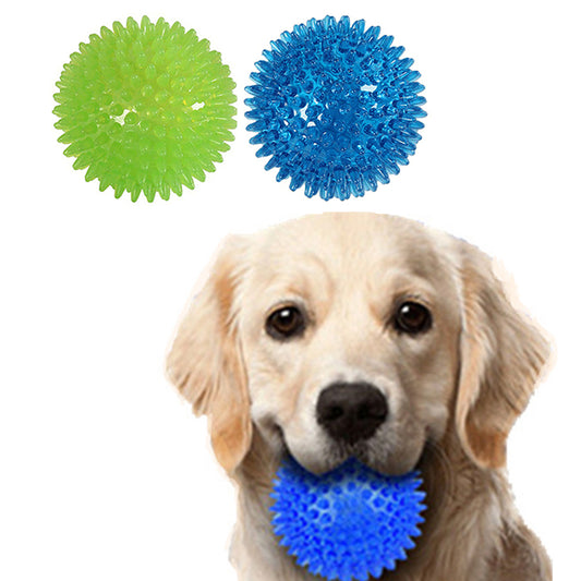 2X Pet Dog Squeaky Spiky Balls Toys Pet Chew Toys Blue Green