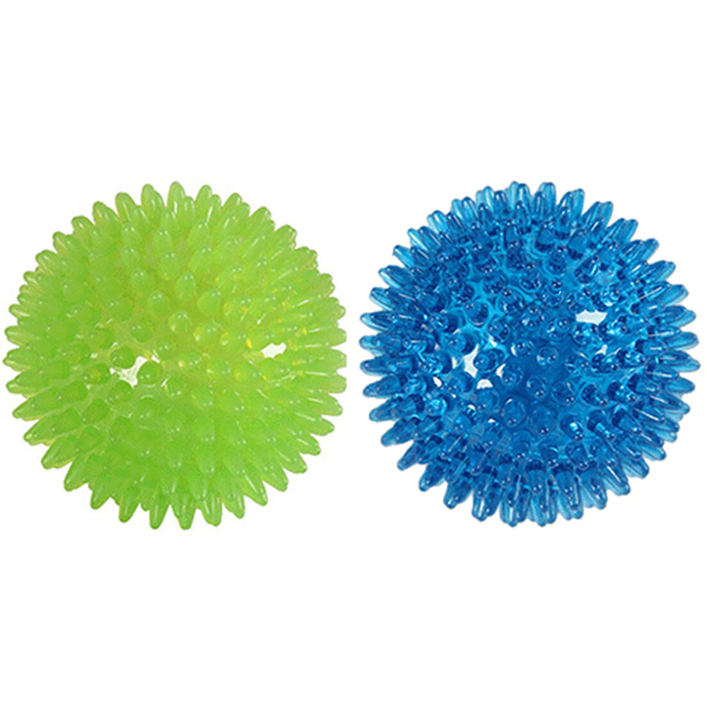 2X Pet Dog Squeaky Spiky Balls Toys Pet Chew Toys Blue Green