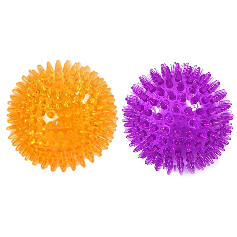 2X Pet Dog Squeaky Spiky Balls Toys Pet Chew Toys Orange Purple