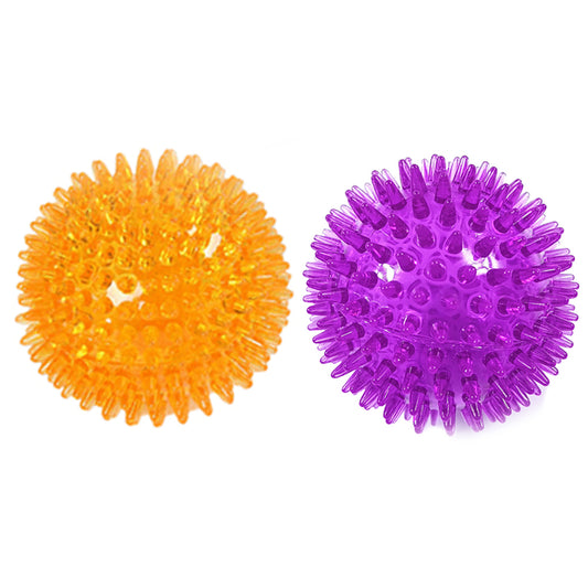 2X Pet Dog Squeaky Spiky Balls Toys Pet Chew Toys Orange Purple
