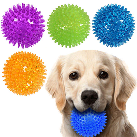 4X Pet Dog Squeaky Spiky Balls Toys Pet Chew Toys