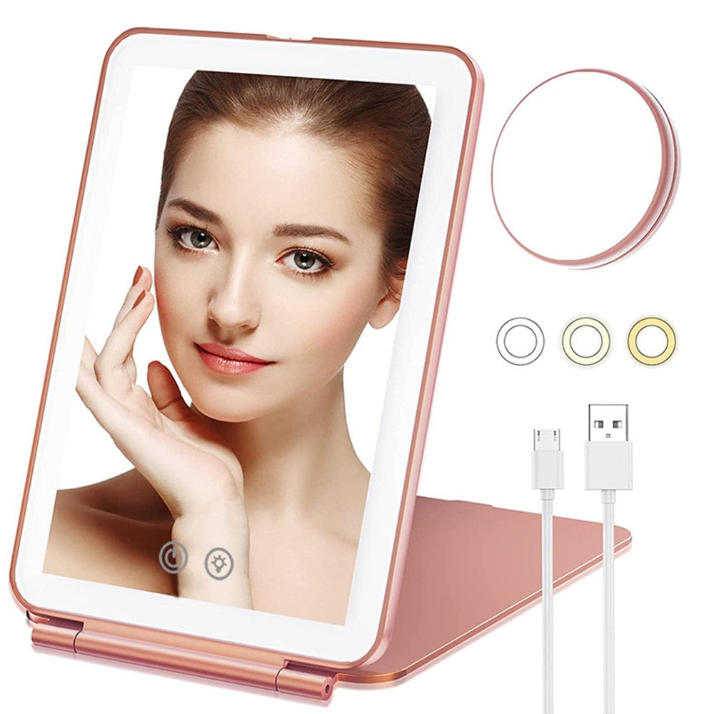 USB Touch Screen Makeup Mirror with 10X Magnifying Rose Gold