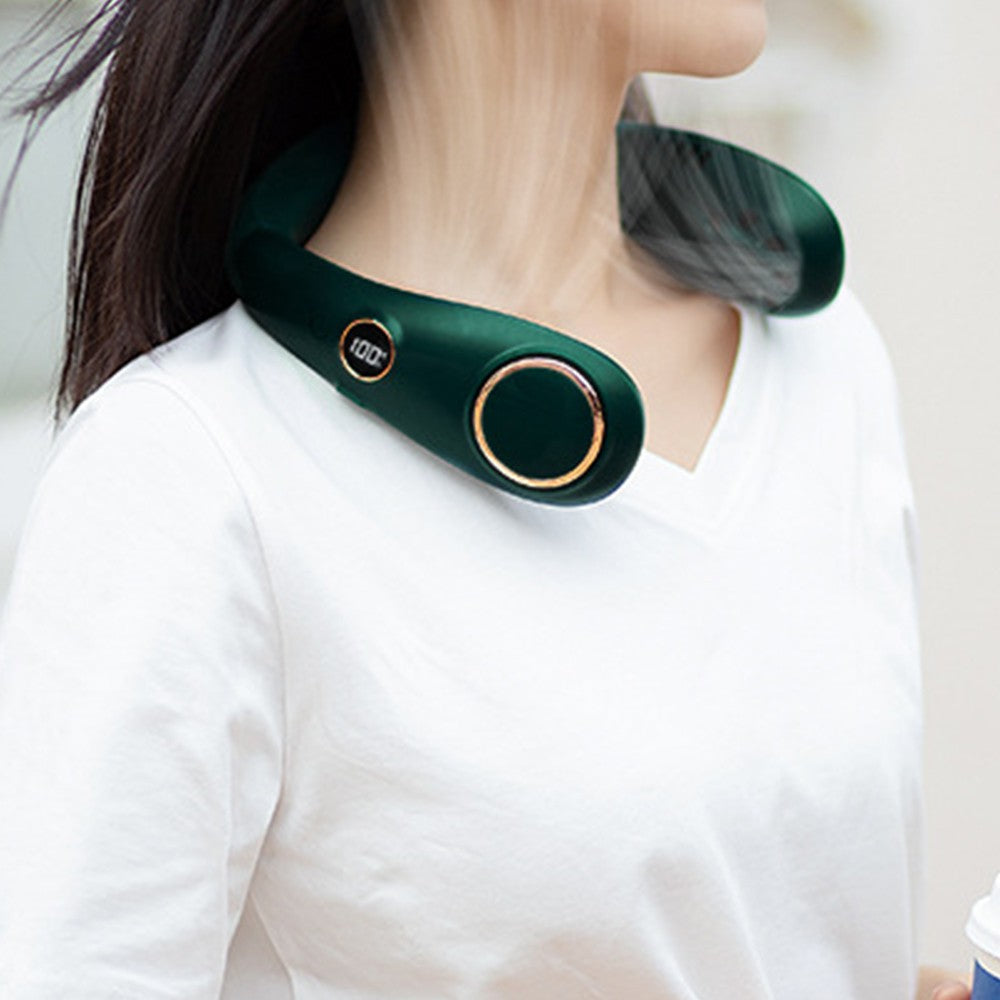 Foldable Wearable Hanging Neck Fan Cooling Air Cooler with 3 Wind Speeds Green