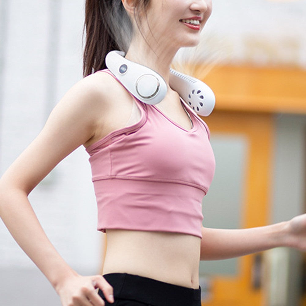 Foldable Wearable Hanging Neck Fan Cooling Air Cooler with 3 Wind Speeds White