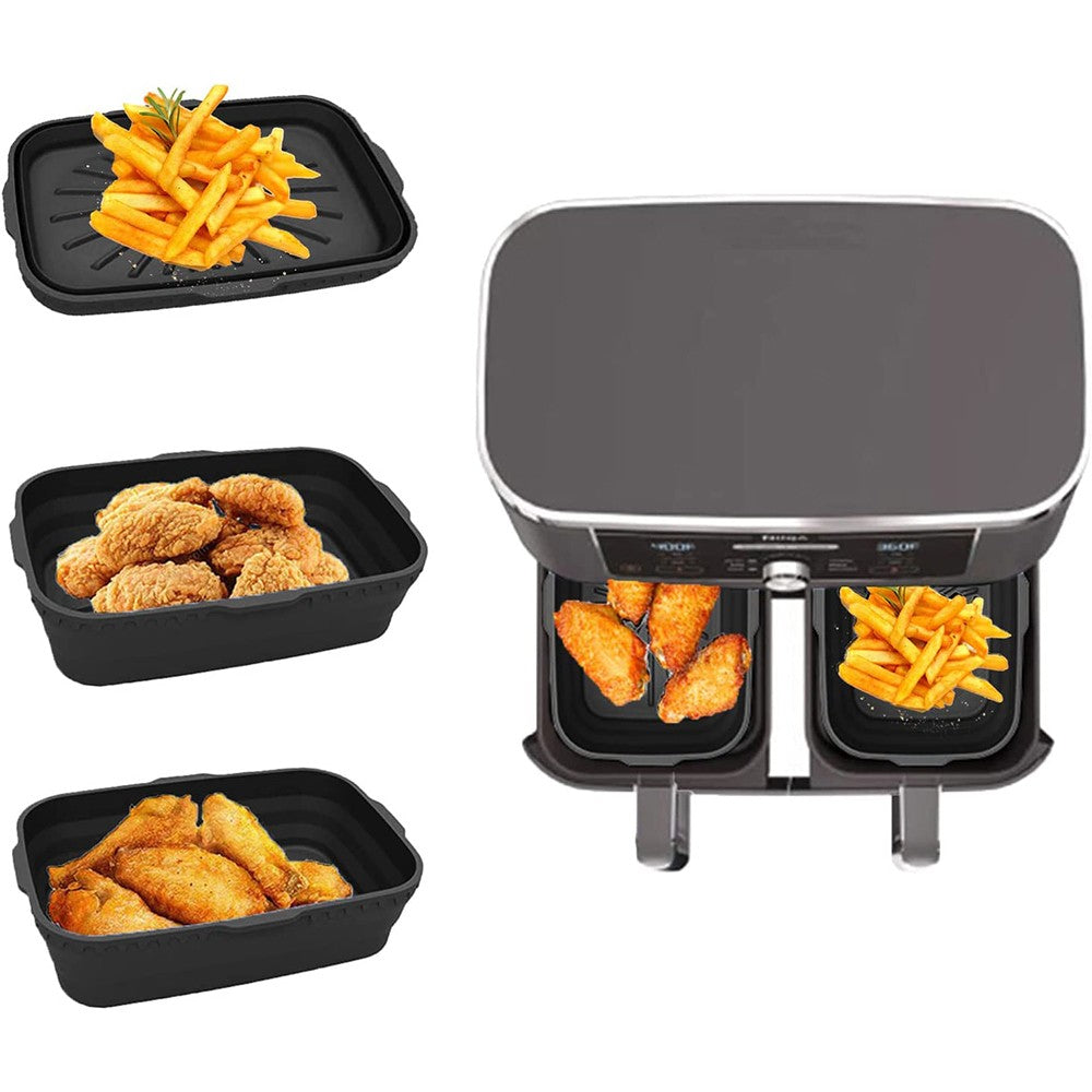 2Pcs FDA Certificated Silicone Foldable Air Fryer Pot Air Fryer Liner Black